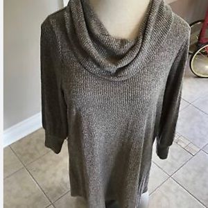 Ophelia Roe Size 3X Cowl neck lightweight sweater / top/ brown / black